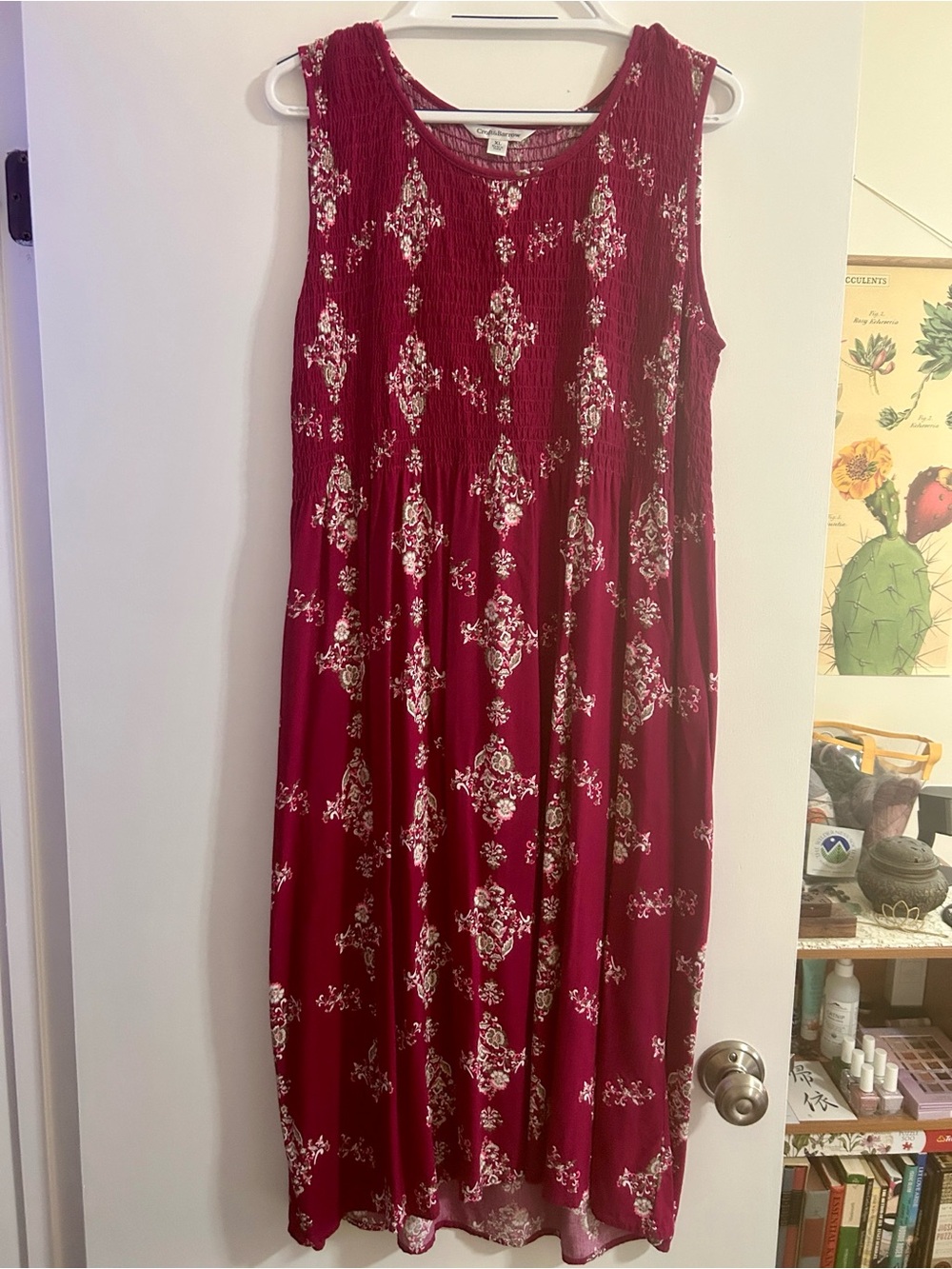 Croft & Barrow Rayon Smocked High Low Midi Dress Pockets XL Pink
